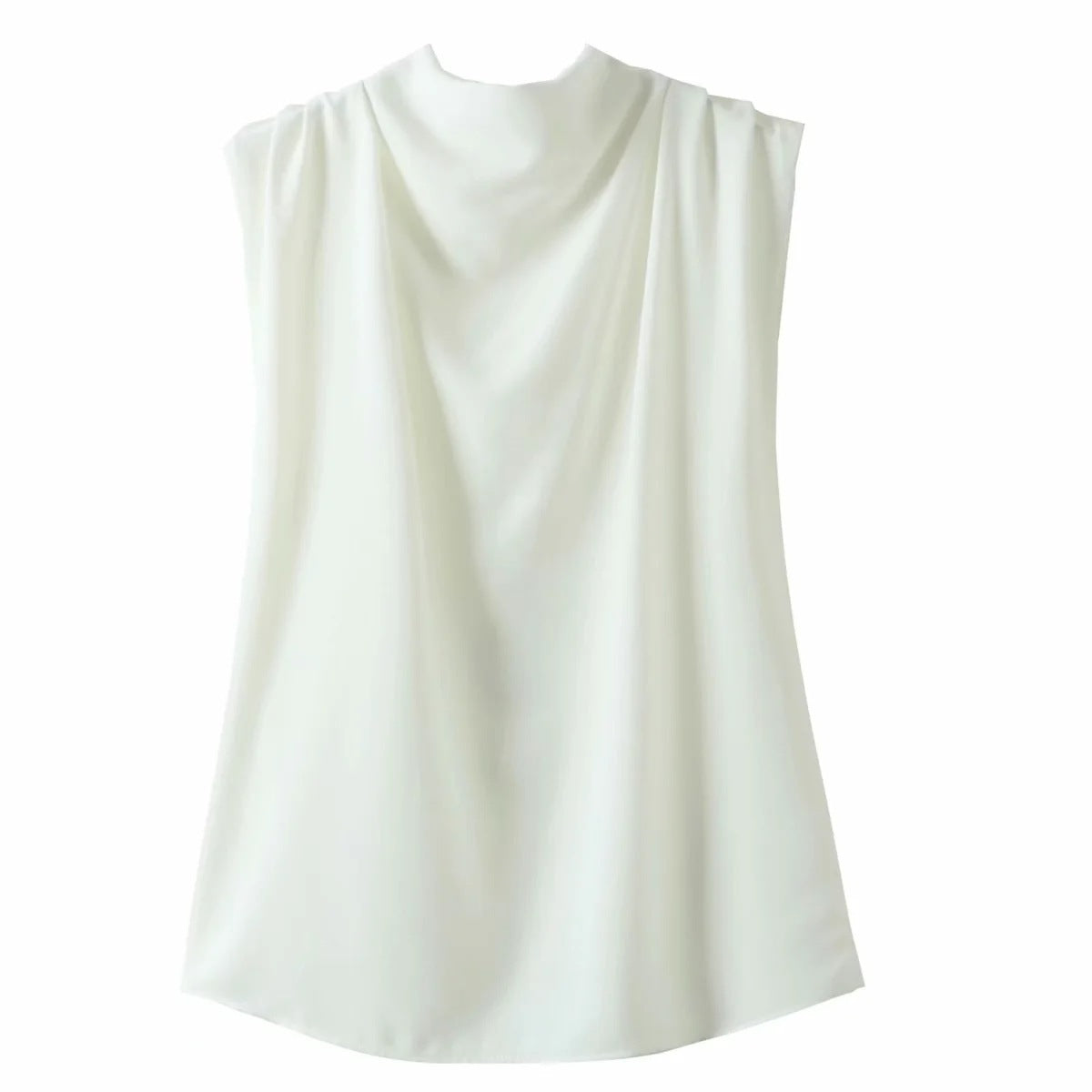 topSimple Temperament Sleeveless Stand-Up Collar Loose And Thin Version Solid Color Shirt Blouse